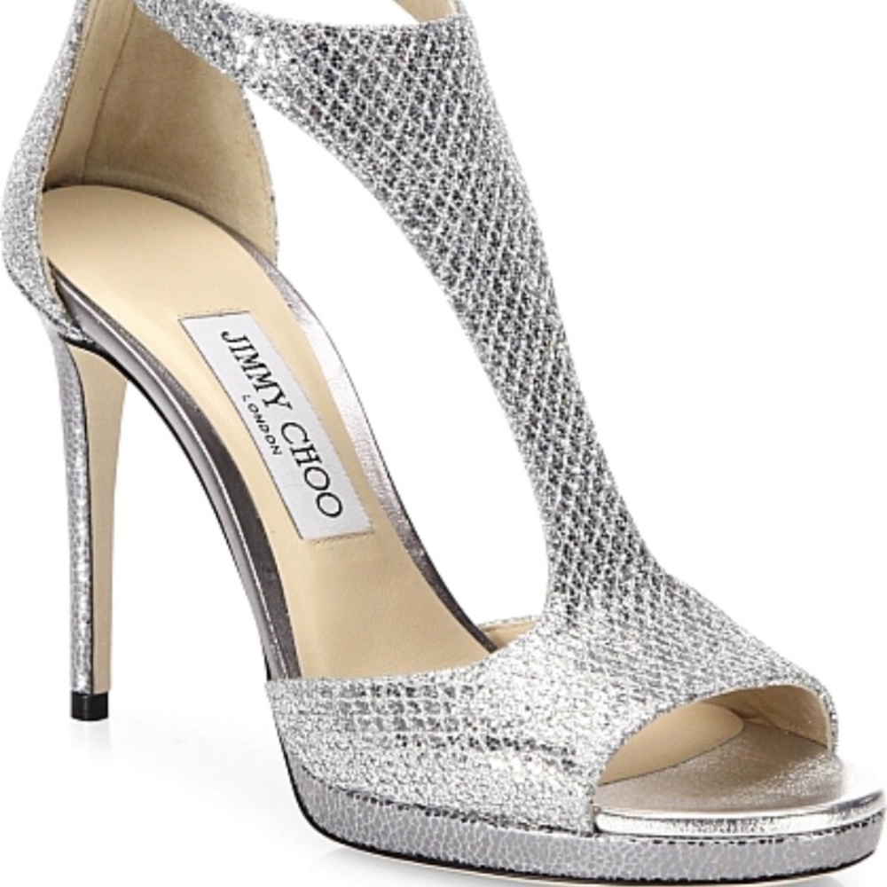 Jimmy Choo silver sparkle shoes